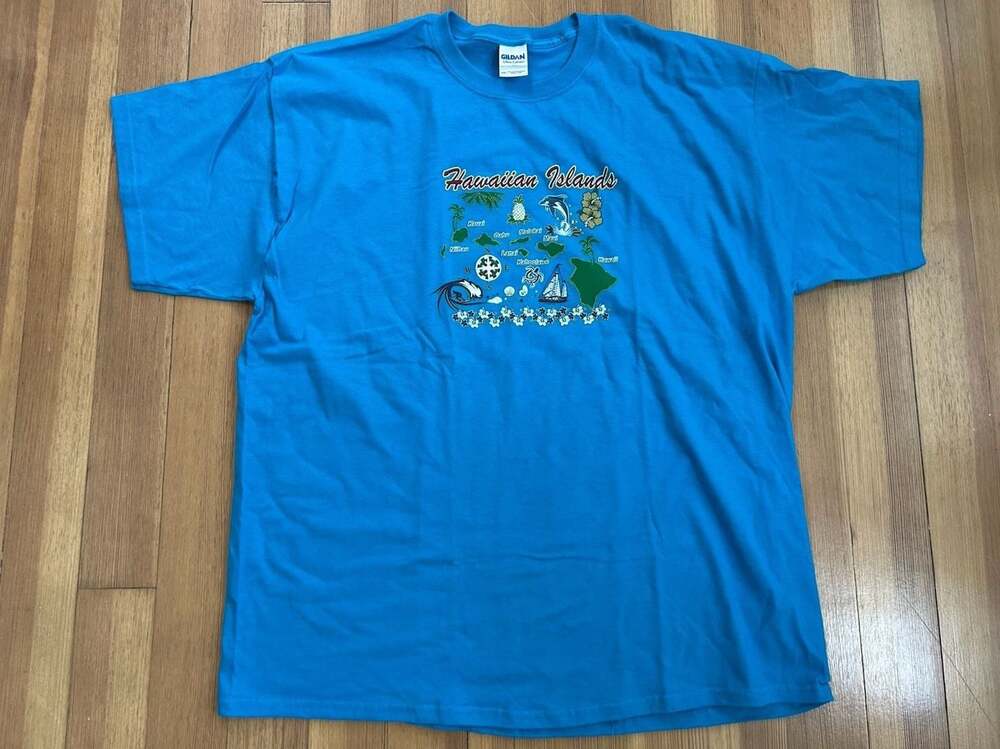 Gildan Ultra Cotton Hawaiian Islands Souvenir Graphic Blue T-Shirt 2XL